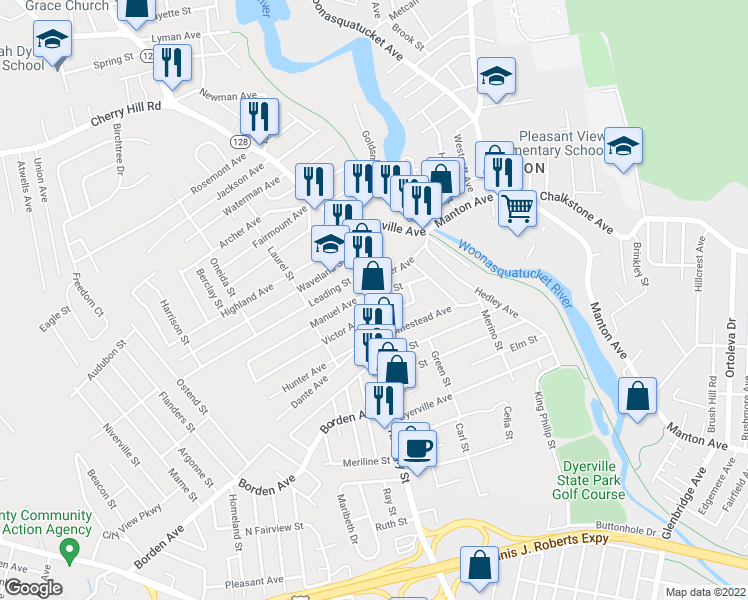 map of restaurants, bars, coffee shops, grocery stores, and more near 655 Killingly Street in Johnston