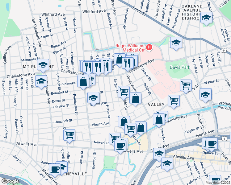 map of restaurants, bars, coffee shops, grocery stores, and more near 14 Andem Street in Providence