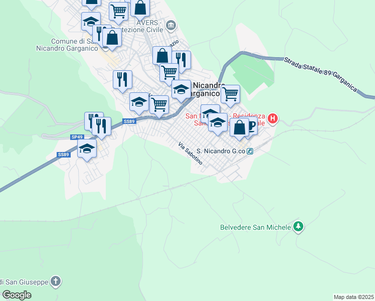 map of restaurants, bars, coffee shops, grocery stores, and more near 72 Via Antonio Solimando in San Nicandro Garganico
