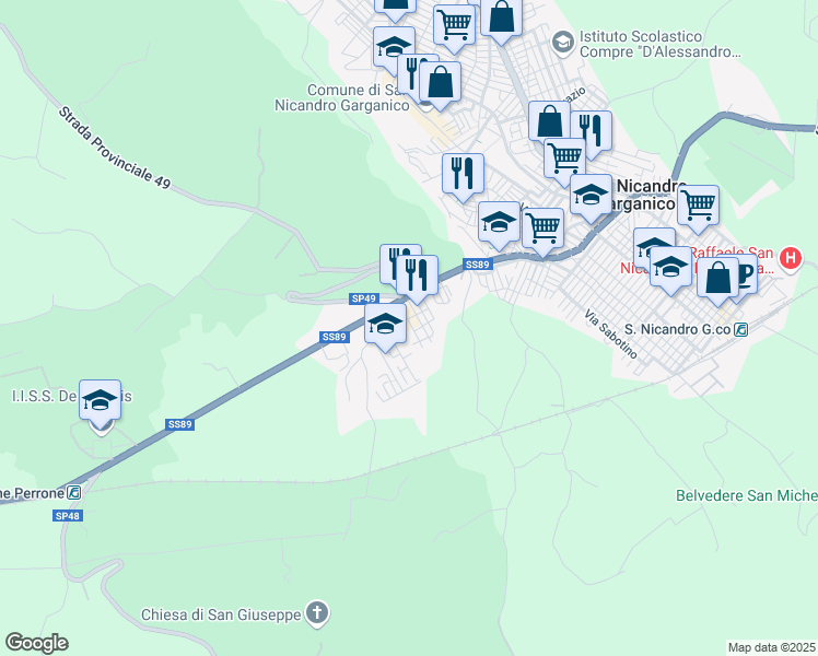 map of restaurants, bars, coffee shops, grocery stores, and more near 24 Via Madonna di Pompei in San Nicandro Garganico
