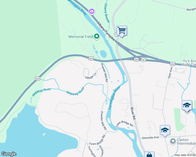 map of restaurants, bars, coffee shops, grocery stores, and more near 10 Riverbend Lane in Canton