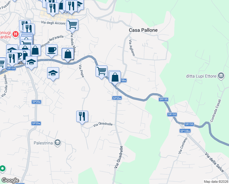 map of restaurants, bars, coffee shops, grocery stores, and more near 43 Strada Statale 155 in Palestrina