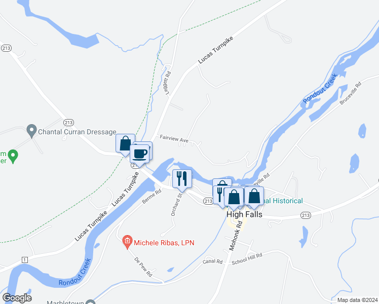 map of restaurants, bars, coffee shops, grocery stores, and more near 20 Fairview Avenue in High Falls