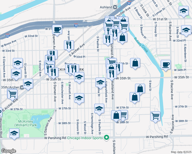 map of restaurants, bars, coffee shops, grocery stores, and more near in Chicago