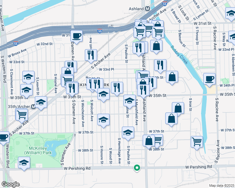 map of restaurants, bars, coffee shops, grocery stores, and more near in Chicago