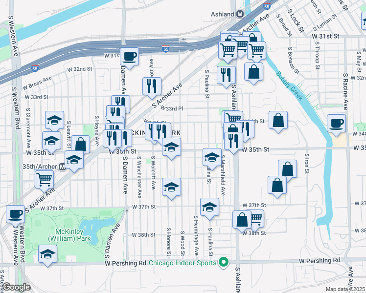 map of restaurants, bars, coffee shops, grocery stores, and more near in Chicago