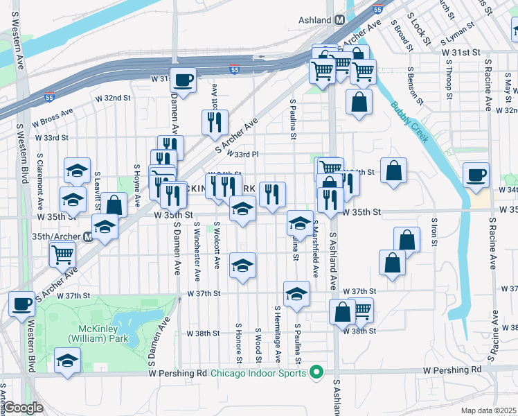 map of restaurants, bars, coffee shops, grocery stores, and more near in Chicago