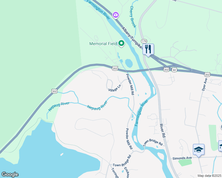 map of restaurants, bars, coffee shops, grocery stores, and more near 17 Village Square in Canton