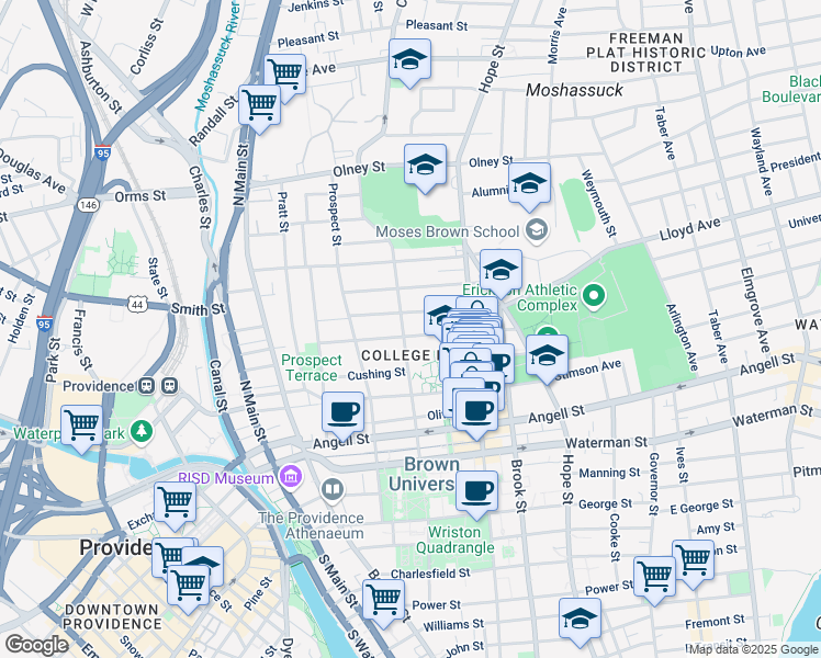 map of restaurants, bars, coffee shops, grocery stores, and more near in Providence