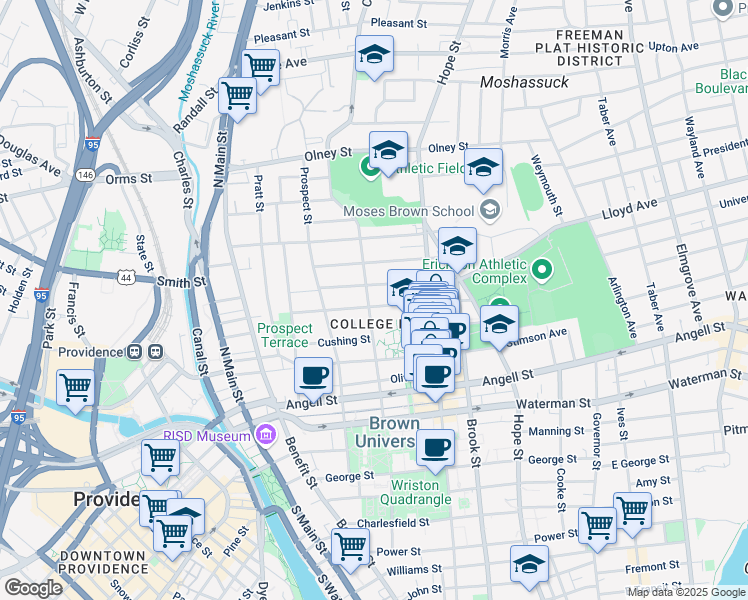 map of restaurants, bars, coffee shops, grocery stores, and more near in Providence