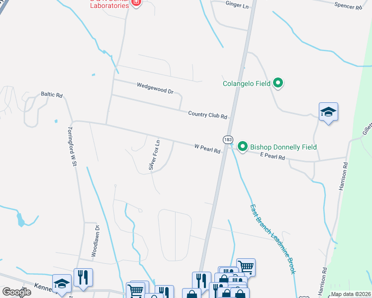 map of restaurants, bars, coffee shops, grocery stores, and more near 374 West Pearl Road in Torrington