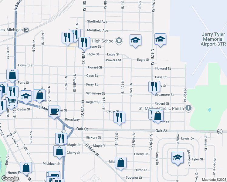 map of restaurants, bars, coffee shops, grocery stores, and more near 1440 Sycamore Street in Niles
