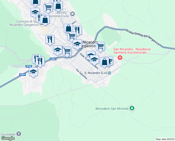 map of restaurants, bars, coffee shops, grocery stores, and more near 33 Via Michele Cervone in San Nicandro Garganico
