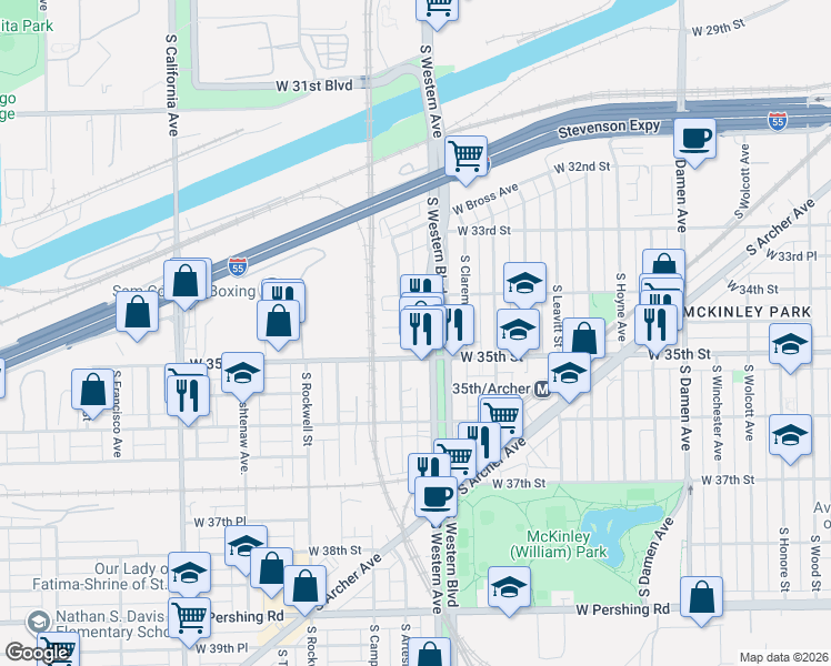 map of restaurants, bars, coffee shops, grocery stores, and more near in Chicago