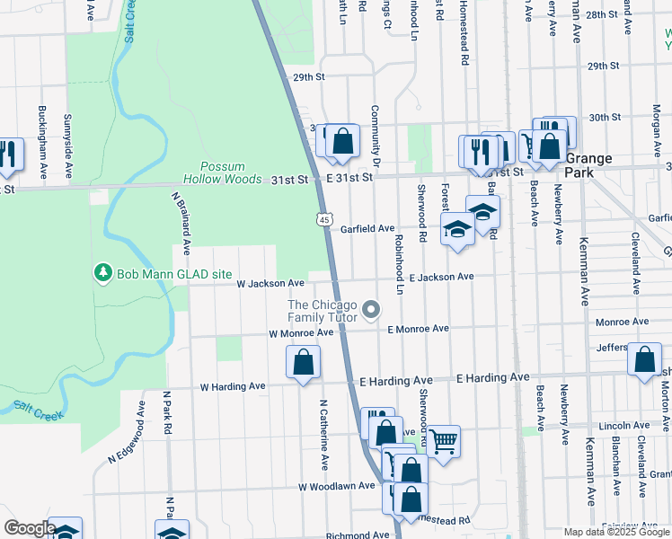 map of restaurants, bars, coffee shops, grocery stores, and more near in La Grange Park
