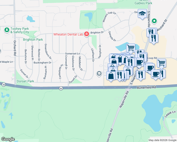 map of restaurants, bars, coffee shops, grocery stores, and more near 2053 Somerset Lane in Wheaton