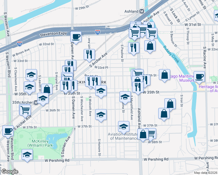 map of restaurants, bars, coffee shops, grocery stores, and more near in Chicago