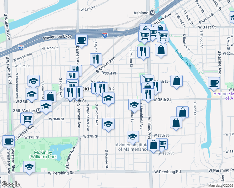 map of restaurants, bars, coffee shops, grocery stores, and more near in Chicago