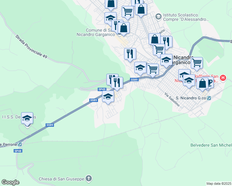 map of restaurants, bars, coffee shops, grocery stores, and more near 24 Via Madonna di Pompei in San Nicandro Garganico