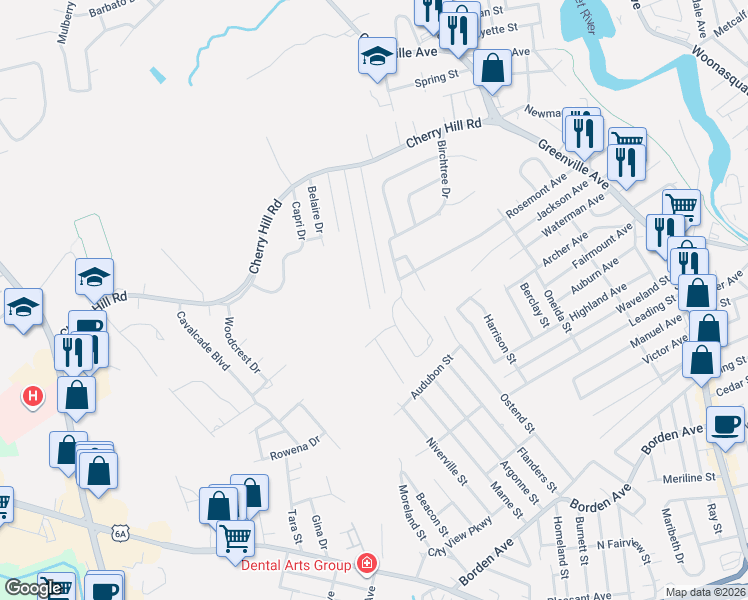 map of restaurants, bars, coffee shops, grocery stores, and more near 49 Atwells Avenue in Johnston