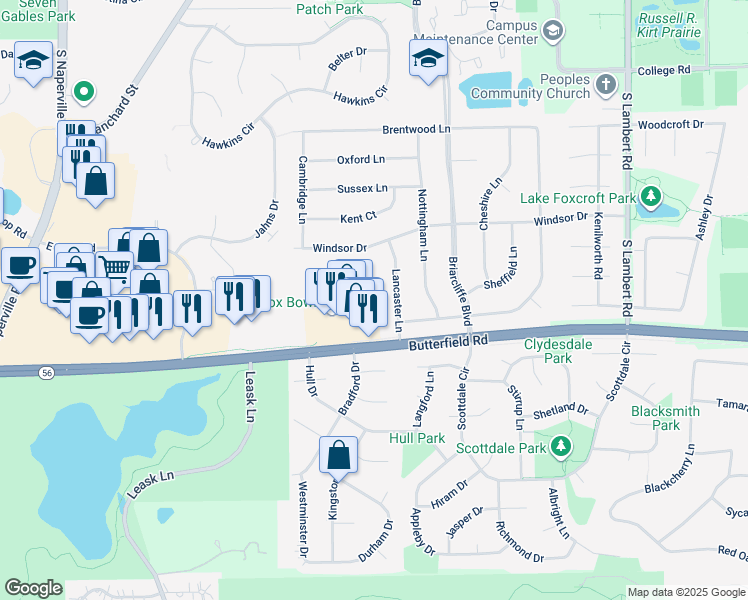 map of restaurants, bars, coffee shops, grocery stores, and more near 1137 Briarbrook Drive in Wheaton