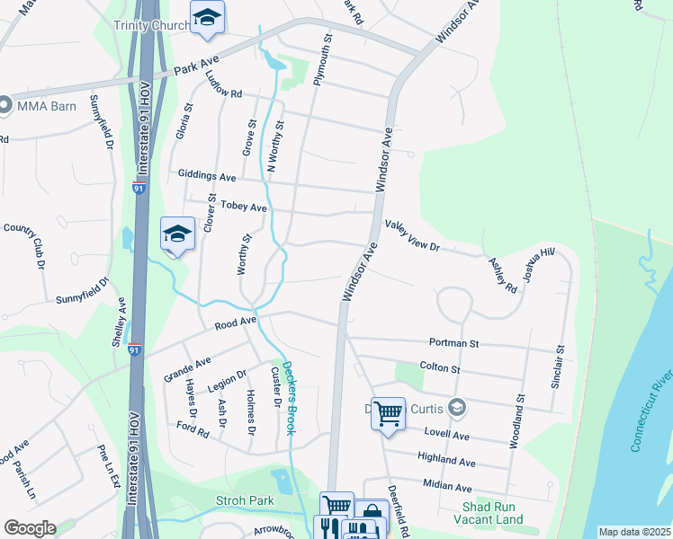 map of restaurants, bars, coffee shops, grocery stores, and more near in Windsor