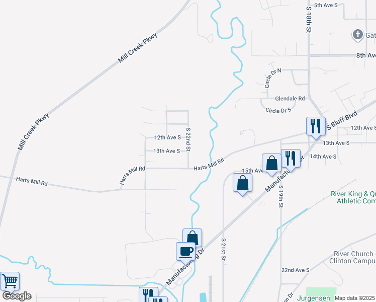 map of restaurants, bars, coffee shops, grocery stores, and more near 1265 South 22nd Street in Clinton