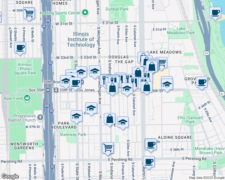 map of restaurants, bars, coffee shops, grocery stores, and more near in Chicago