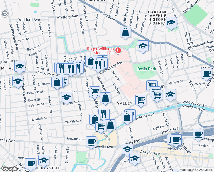 map of restaurants, bars, coffee shops, grocery stores, and more near 49 Berkley Street in Providence