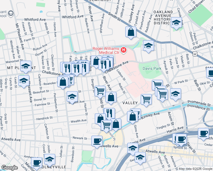 map of restaurants, bars, coffee shops, grocery stores, and more near 49 Berkley Street in Providence
