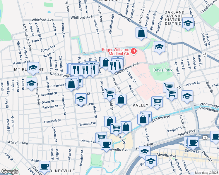 map of restaurants, bars, coffee shops, grocery stores, and more near 183 Harold Street in Providence
