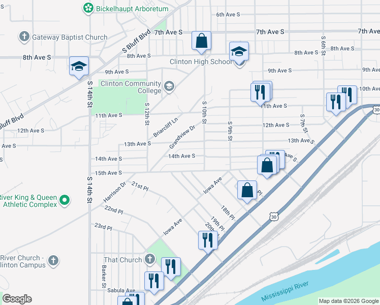 map of restaurants, bars, coffee shops, grocery stores, and more near 1016 13th Avenue South in Clinton