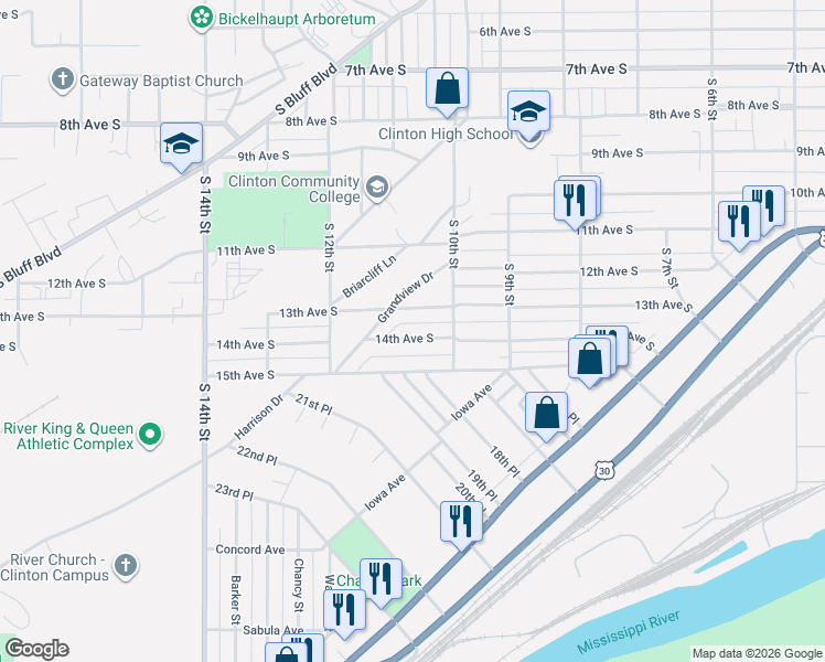 map of restaurants, bars, coffee shops, grocery stores, and more near 1016 13th Avenue South in Clinton