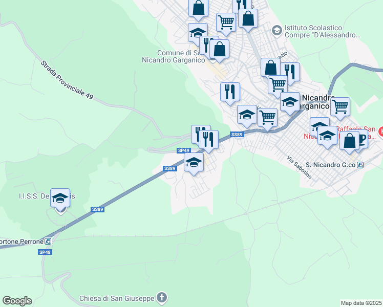 map of restaurants, bars, coffee shops, grocery stores, and more near 124 Via Guglielmo Marconi in San Nicandro Garganico