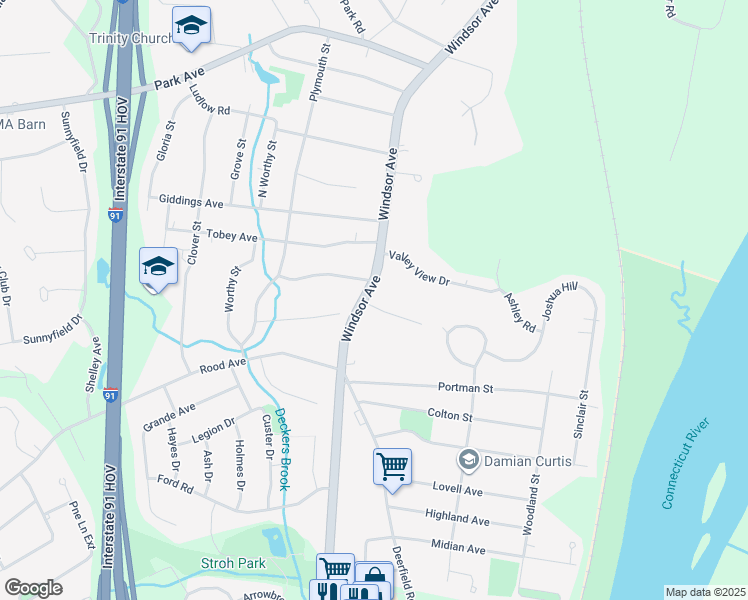 map of restaurants, bars, coffee shops, grocery stores, and more near 924 Windsor Avenue in Windsor