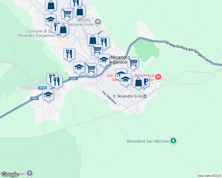 map of restaurants, bars, coffee shops, grocery stores, and more near 15 Via Vincenzo Cavalli in San Nicandro Garganico