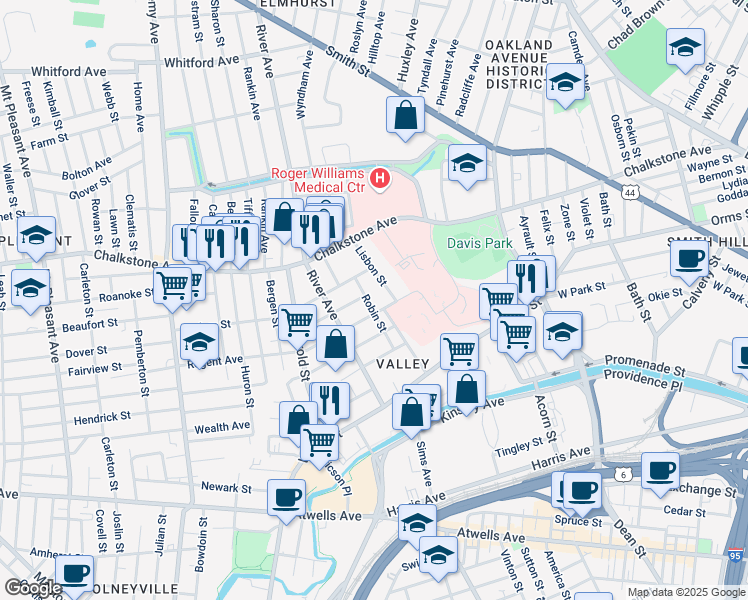 map of restaurants, bars, coffee shops, grocery stores, and more near 81 Robin Street in Providence