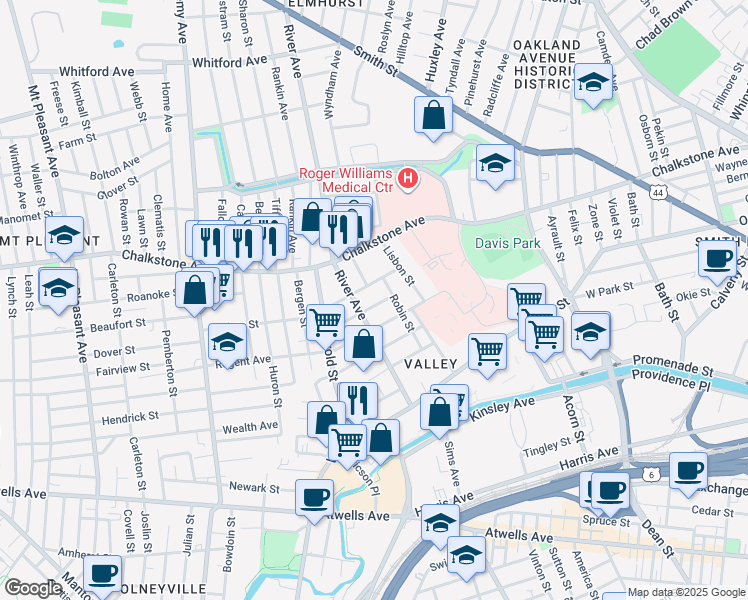 map of restaurants, bars, coffee shops, grocery stores, and more near 49 Berkley Street in Providence