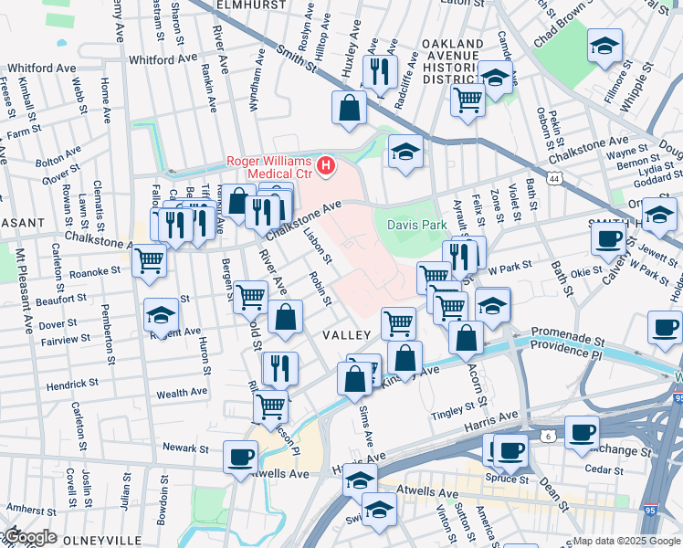 map of restaurants, bars, coffee shops, grocery stores, and more near 15 Lisbon Street in Providence
