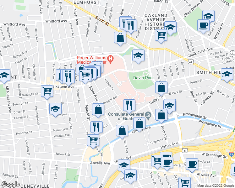 map of restaurants, bars, coffee shops, grocery stores, and more near 15 Lisbon Street in Providence