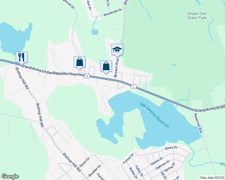 map of restaurants, bars, coffee shops, grocery stores, and more near 7 Lakeview Avenue in Johnston