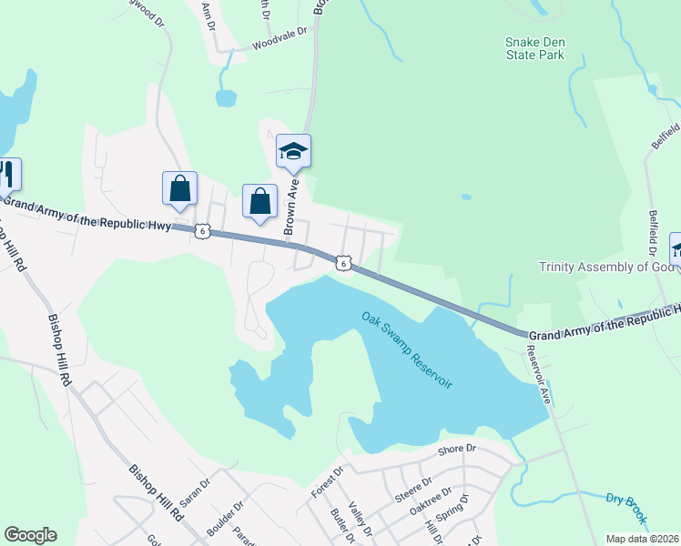 map of restaurants, bars, coffee shops, grocery stores, and more near 2467 Hartford Avenue in Johnston