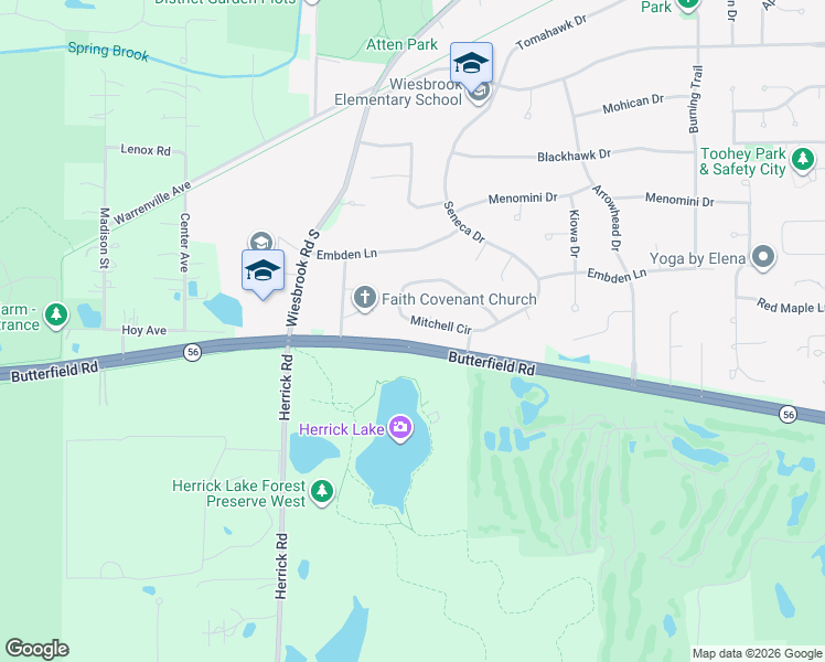 map of restaurants, bars, coffee shops, grocery stores, and more near 35 Mitchell Circle in Wheaton
