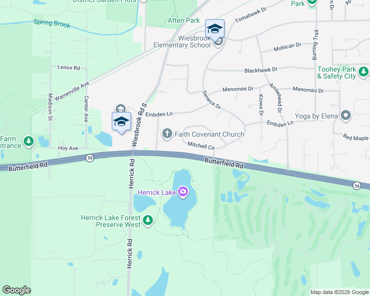 map of restaurants, bars, coffee shops, grocery stores, and more near 35 Mitchell Circle in Wheaton