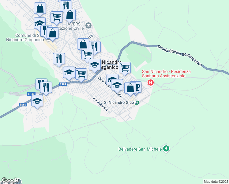 map of restaurants, bars, coffee shops, grocery stores, and more near 9 Via Giovanni Iannone in San Nicandro Garganico