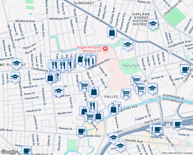 map of restaurants, bars, coffee shops, grocery stores, and more near 49 Berkley Street in Providence