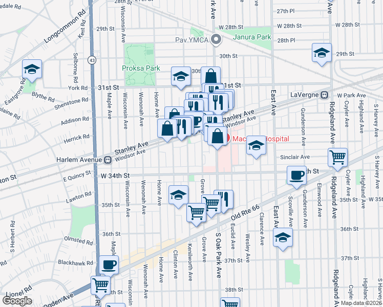 map of restaurants, bars, coffee shops, grocery stores, and more near 3307 Kenilworth Avenue in Berwyn