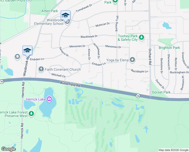 map of restaurants, bars, coffee shops, grocery stores, and more near 26W180 Arrow Glen Court in Wheaton