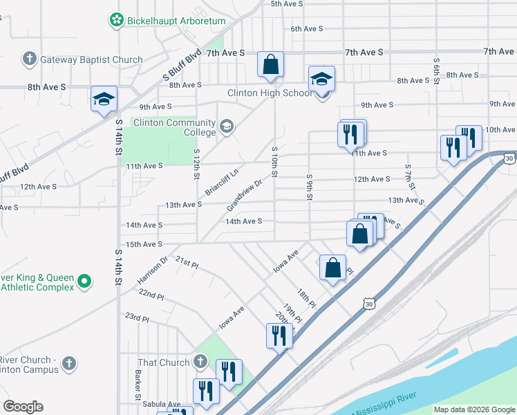 map of restaurants, bars, coffee shops, grocery stores, and more near 1016 13th Avenue South in Clinton