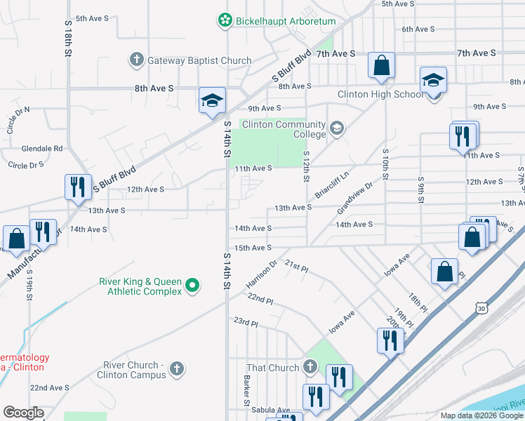 map of restaurants, bars, coffee shops, grocery stores, and more near 1244 13th Avenue South in Clinton